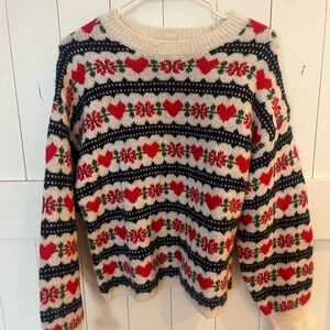 Old Navy Festive Heart Pattern Sweater - Cream, Red, Black, Green